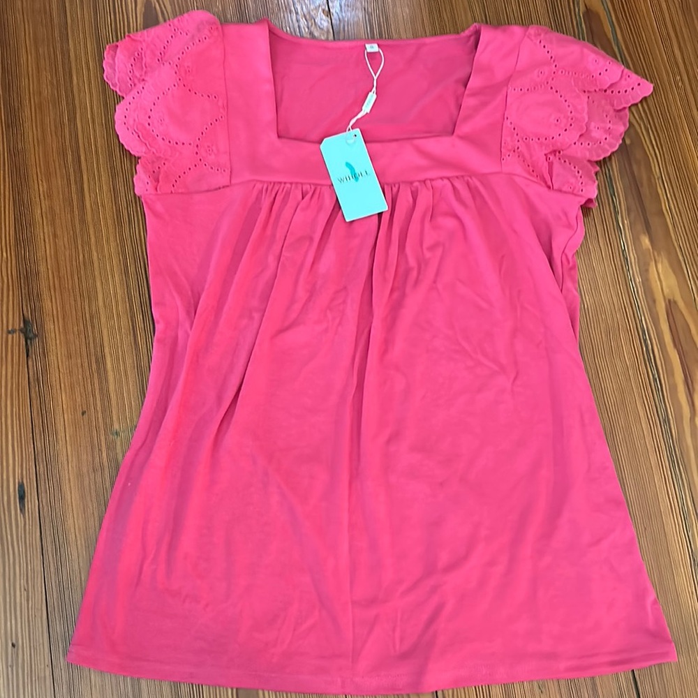 WIHOLL Shirts for Women Dressy Casual Square Neck Lace Short Sleeve Summer Tops